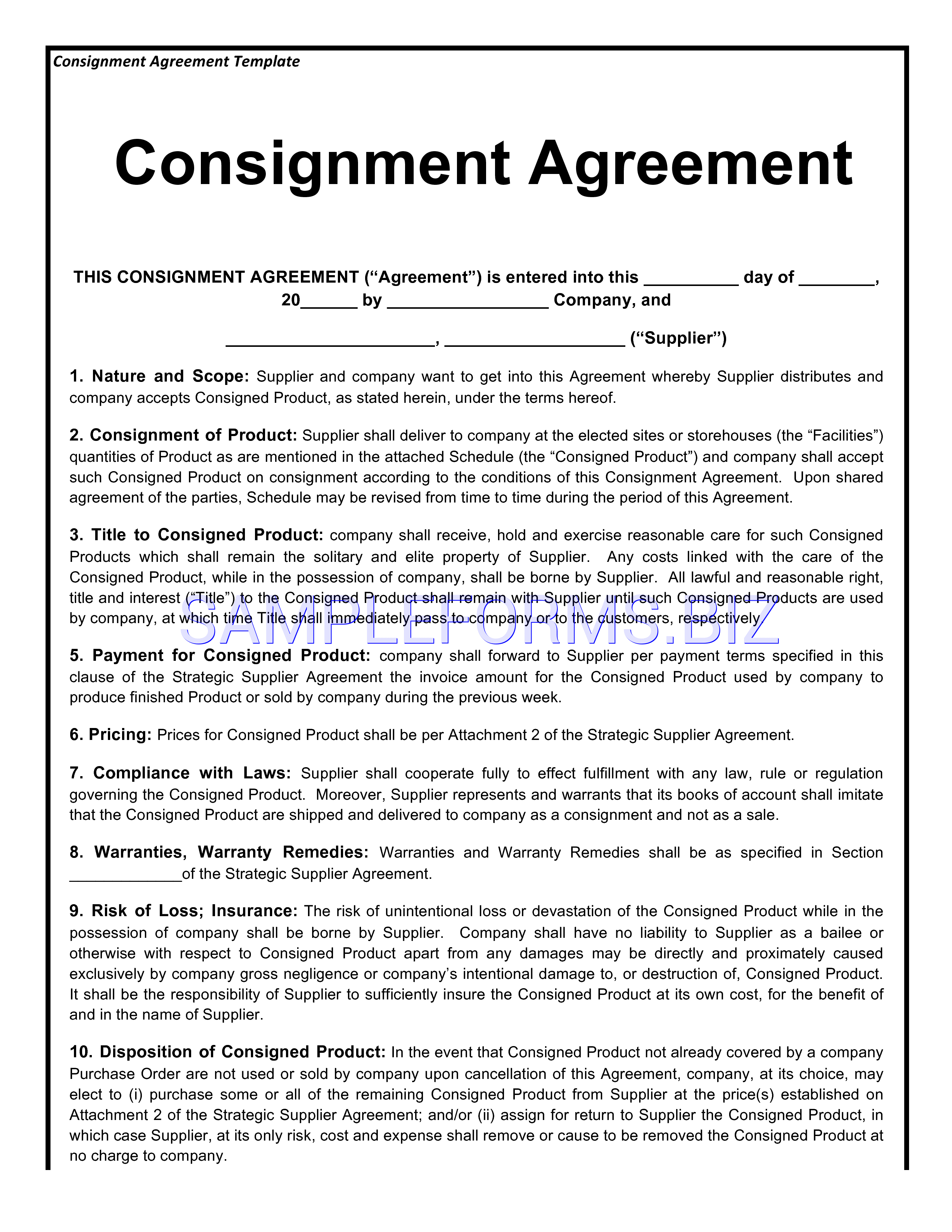 Preview free downloadable Consignment Agreement Template 3 in PDF (page 1)